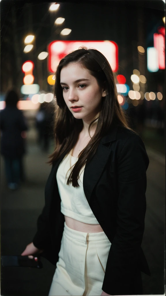 polaroid photo, night photo, photo of 24 y.o beautiful woman, pale skin, bokeh, motion blur