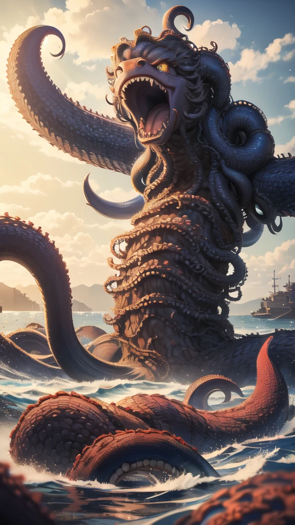 Kraken geography data in detailed hyper-realistic photography.