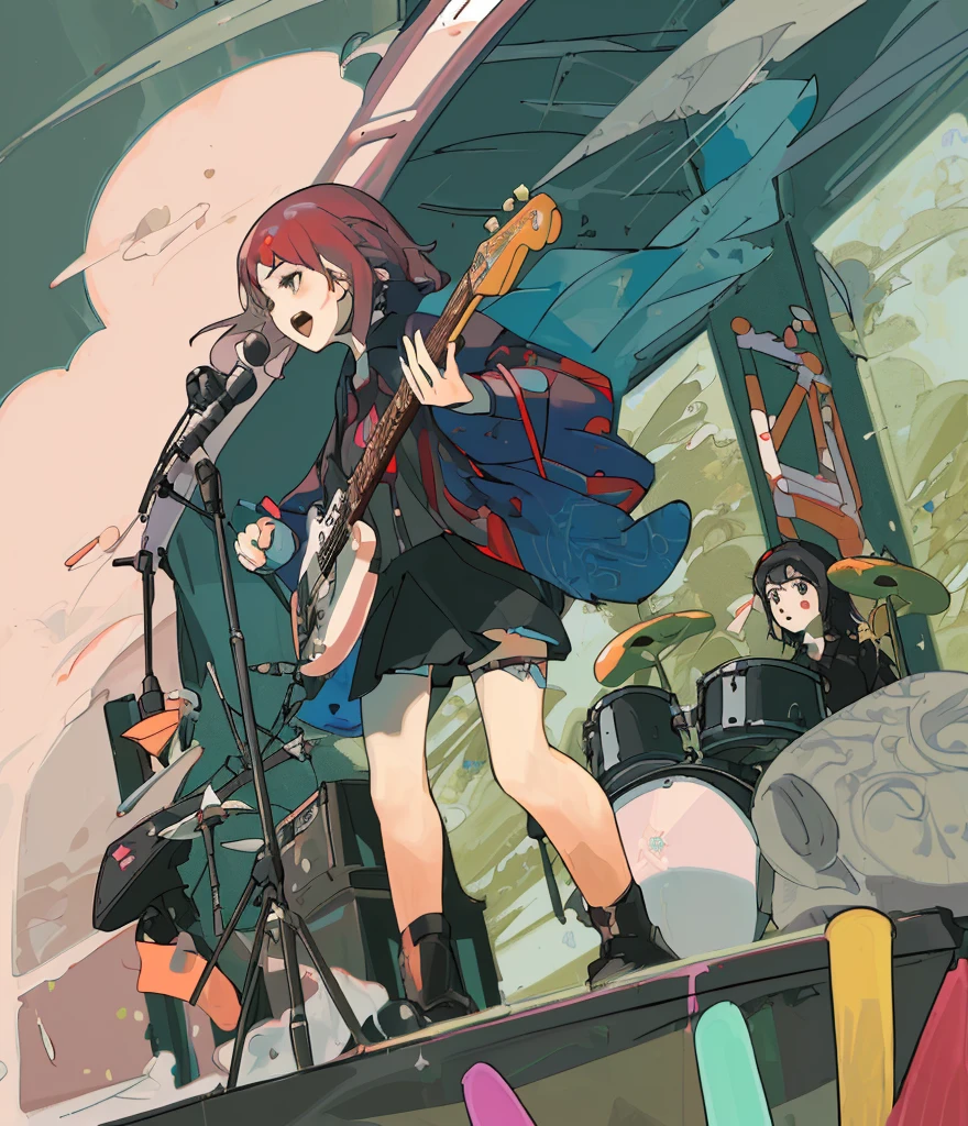 4k masterpiece，Guitar，music festival，Musical Instruments，girl，drum，band，afternoon，breeze，girl，Sing