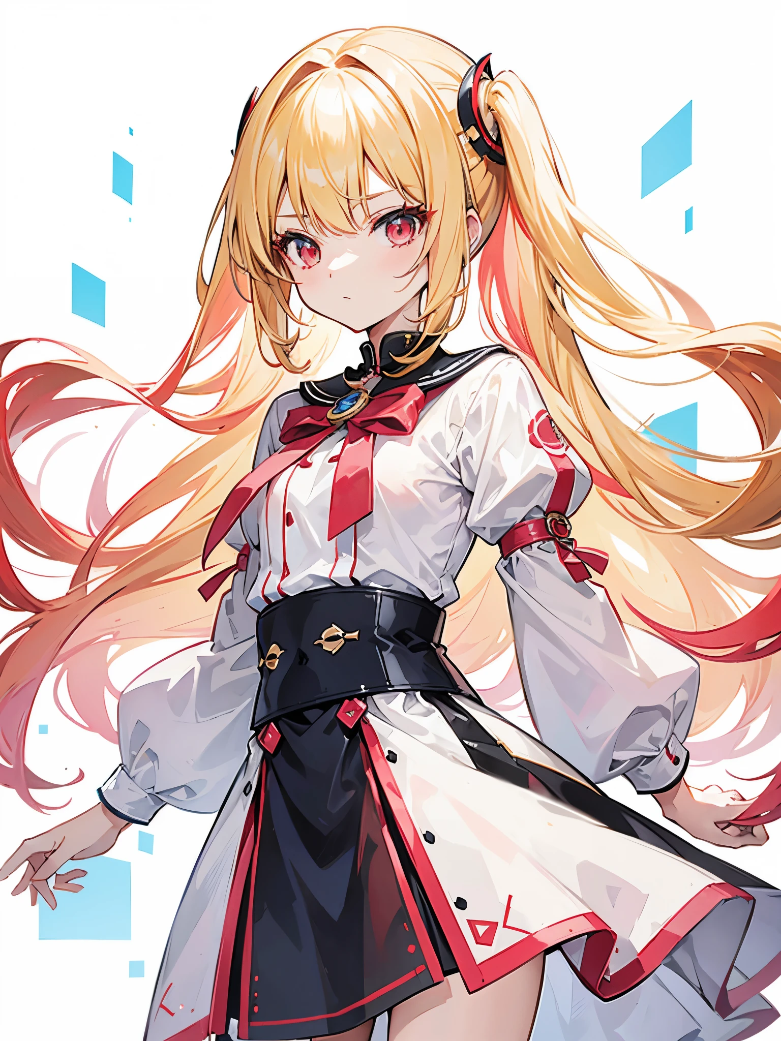 Beige Hair、Half Twin Tail、Very long hair、Shiny Hair、high quality、Red eyes、Anime girl in white top, an anime drawing by Puru, Pixiv, Rasquash, , change in dress, Enchanting anime girl, change, Anime Style, blonde anime girl with long hair, Anime Best Girl, top rated on Pixiv, Anime Goddess、Simple background、White background