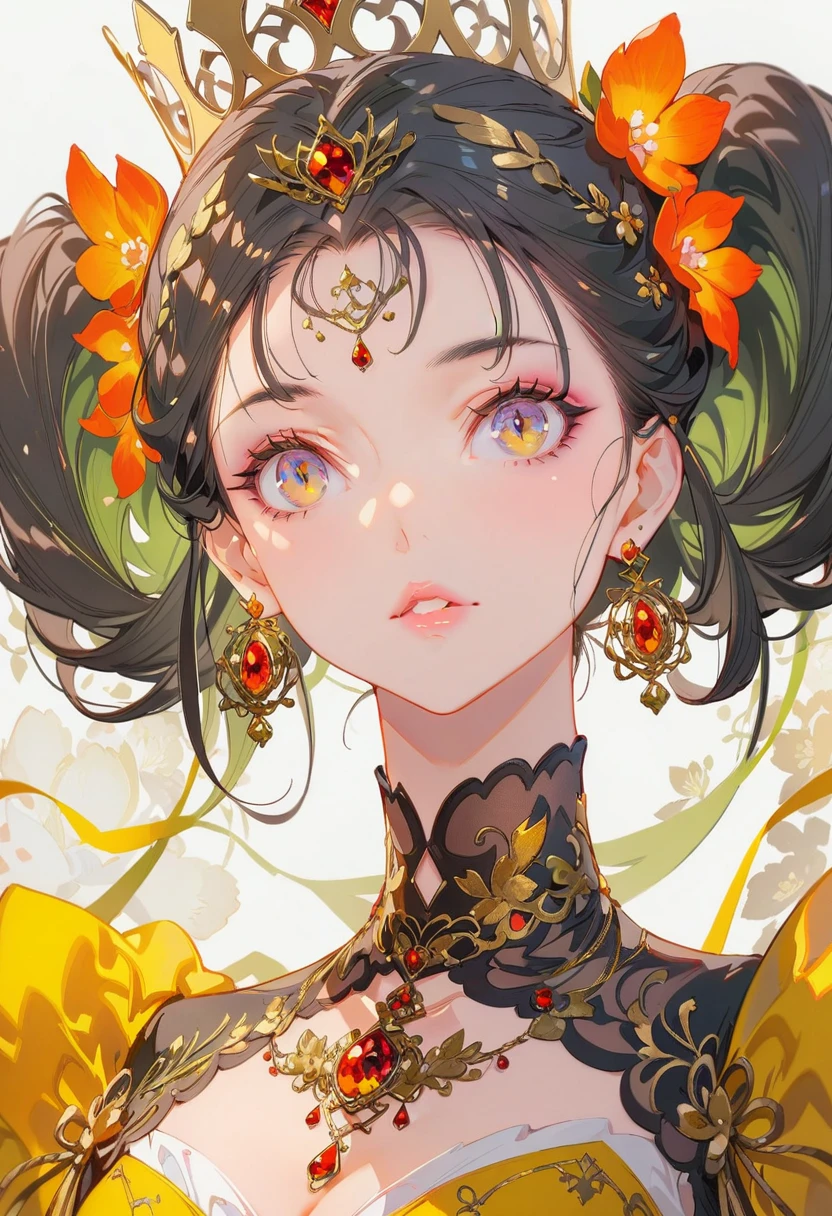 a beautiful queen, extremely detailed face, beautiful detailed eyes, beautiful detailed lips, long eyelashes, flawless skin, elaborate royal crown, ornate gold jewelry, flowing silk dress,close_up,Exquisite makeup,best quality,Amazing,masterpiece,delicate,ultra high res,ultra detailed,8K,sharp focus,(extremely detailed CG unity 8k wallpaper),