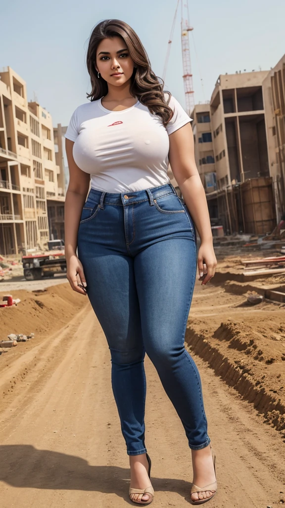 Beautiful girls smooth face full body plus size curve wearing jeans pant t-shirt ,full body plus size curve location Indore , breast size large breast tight . Picture quality 8k 16k, location new construction site and hand file