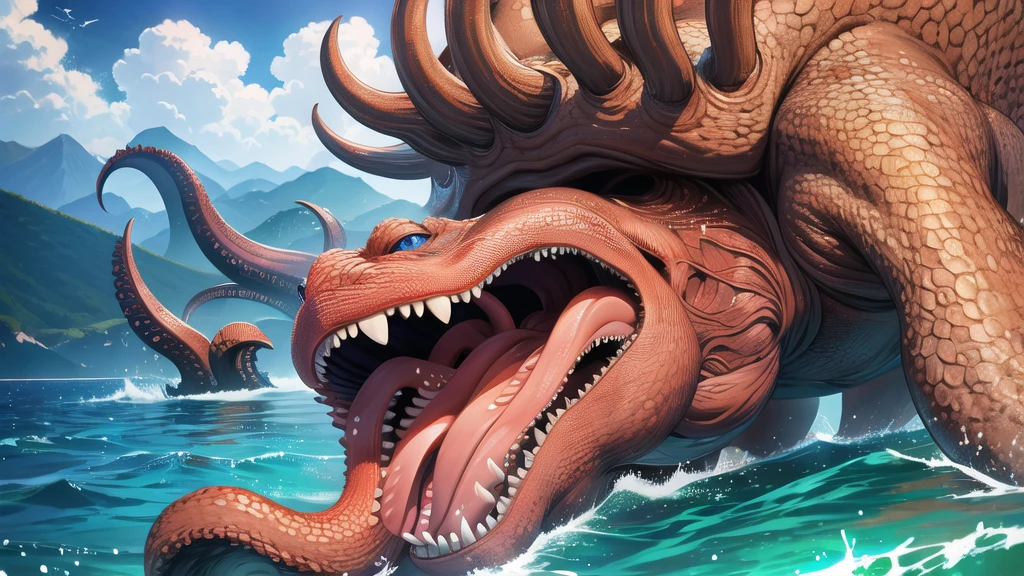 Kraken geography data in detailed hyper-realistic photography.