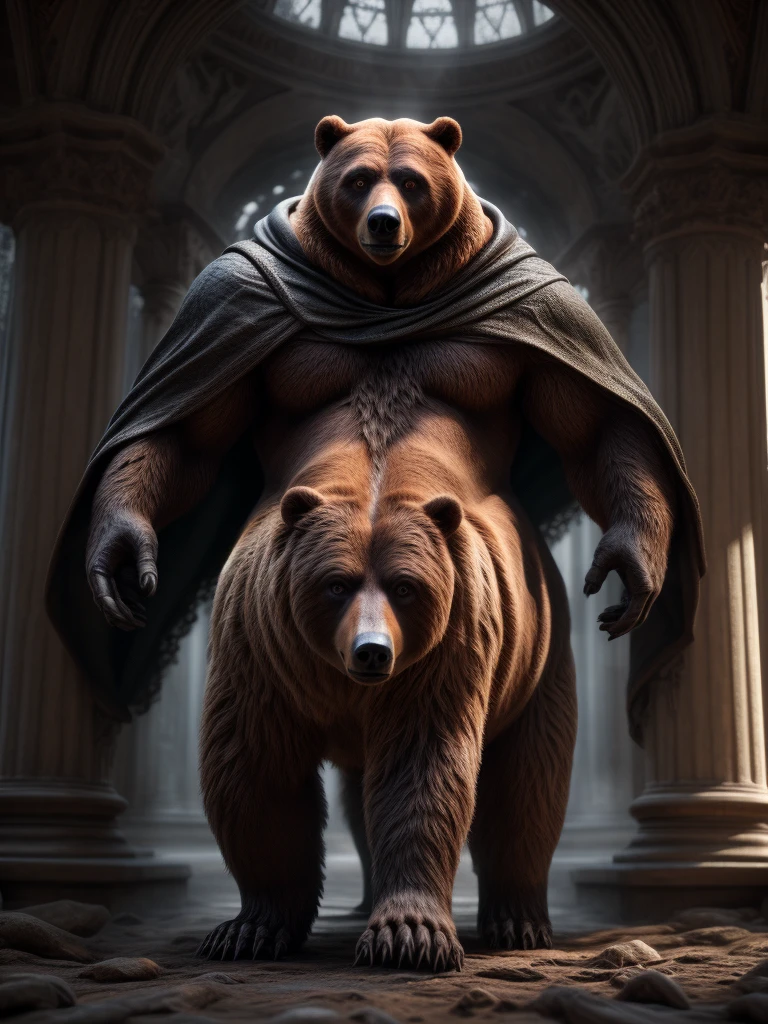 Futurism bear, 8K, elegance + epic + symmetrical + detailed +cravagio lighting style, matte painting, H. R. Giger, hyper detailed, hyper realistic --auto