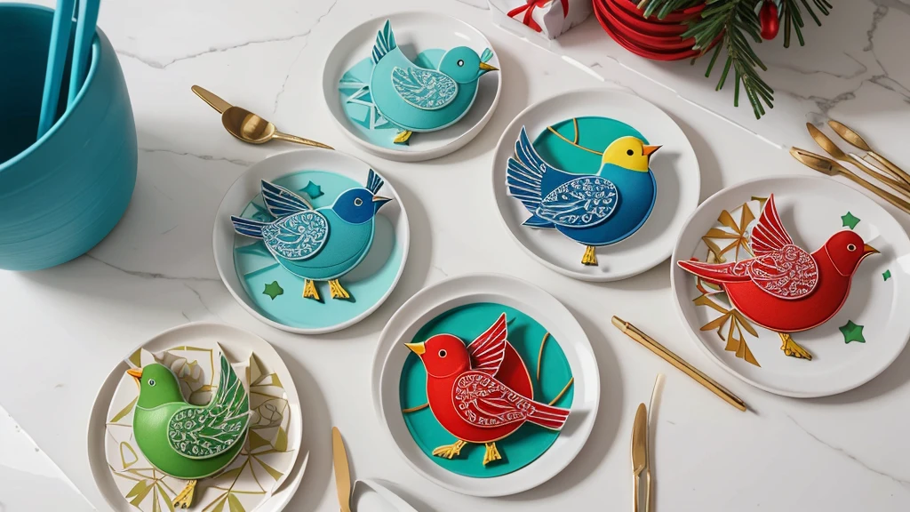 Embossed 3D on ceramic porcelain, Paper quiling art of ultimate colourful birds. (Merry Srifatmadewi)