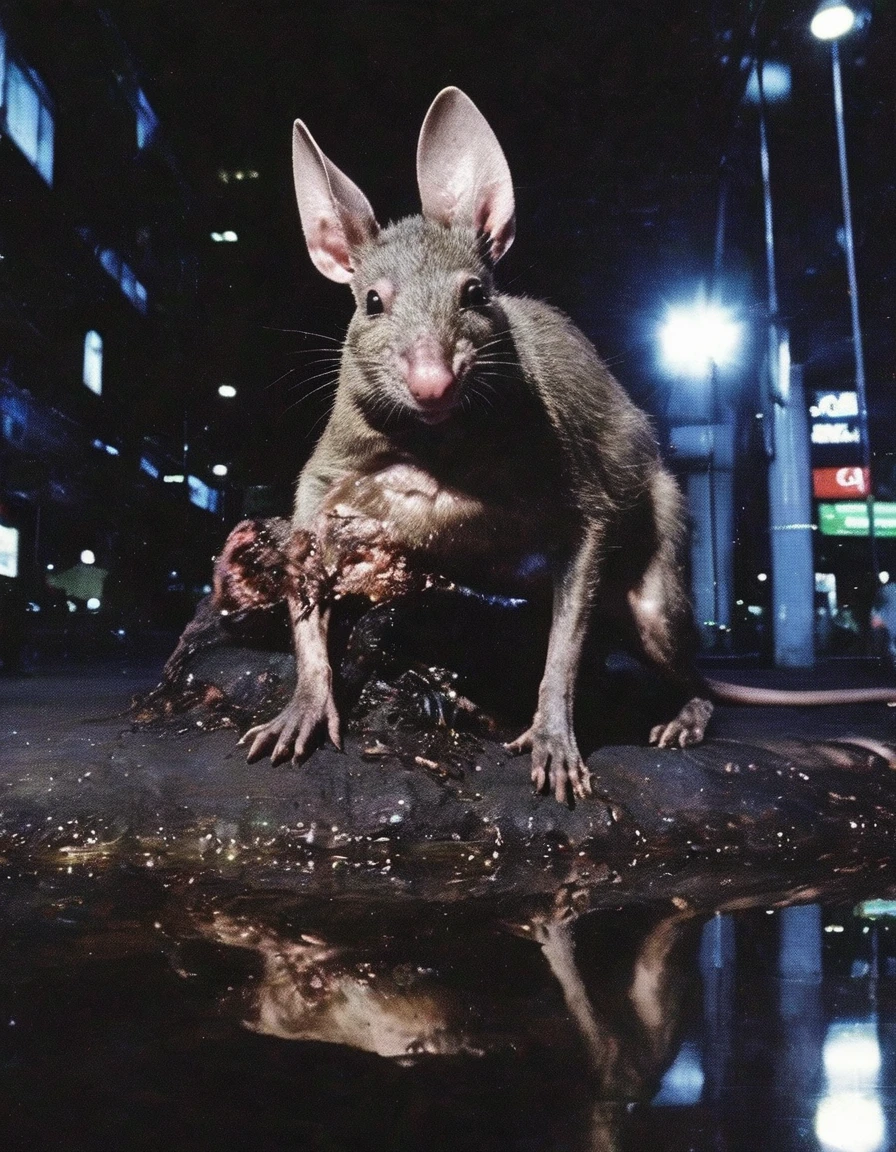 giant rats on bangkok street at night