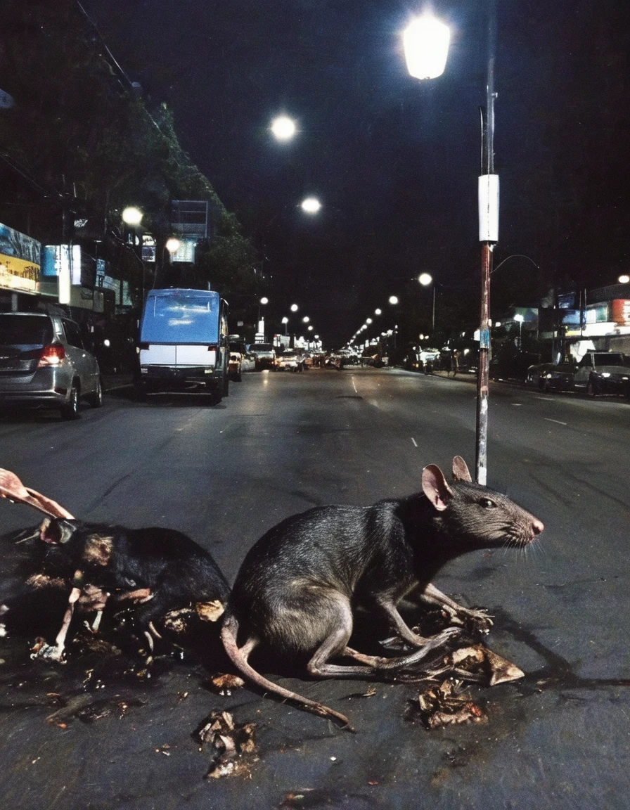 giant rats on bangkok street at night