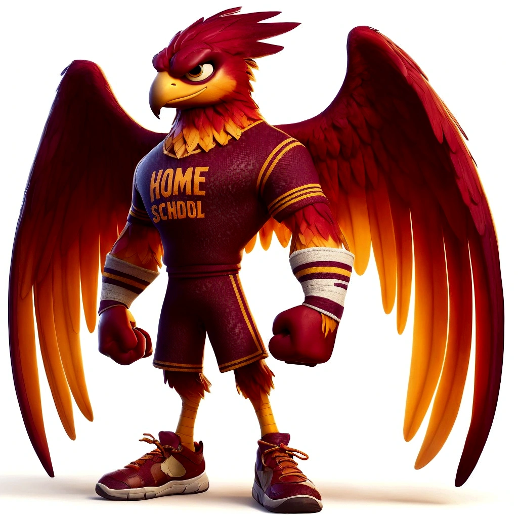 Create a poster inspired by Disney Pixar with the HOME mascot facing forward, with the following writing: athletic center.