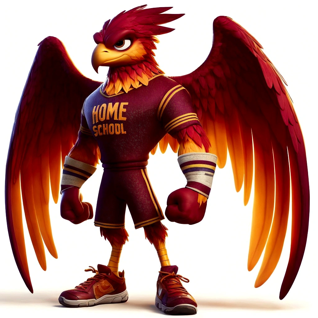 Create a poster inspired by Disney Pixar with the HOME mascot facing forward, with the following writing: athletic center.