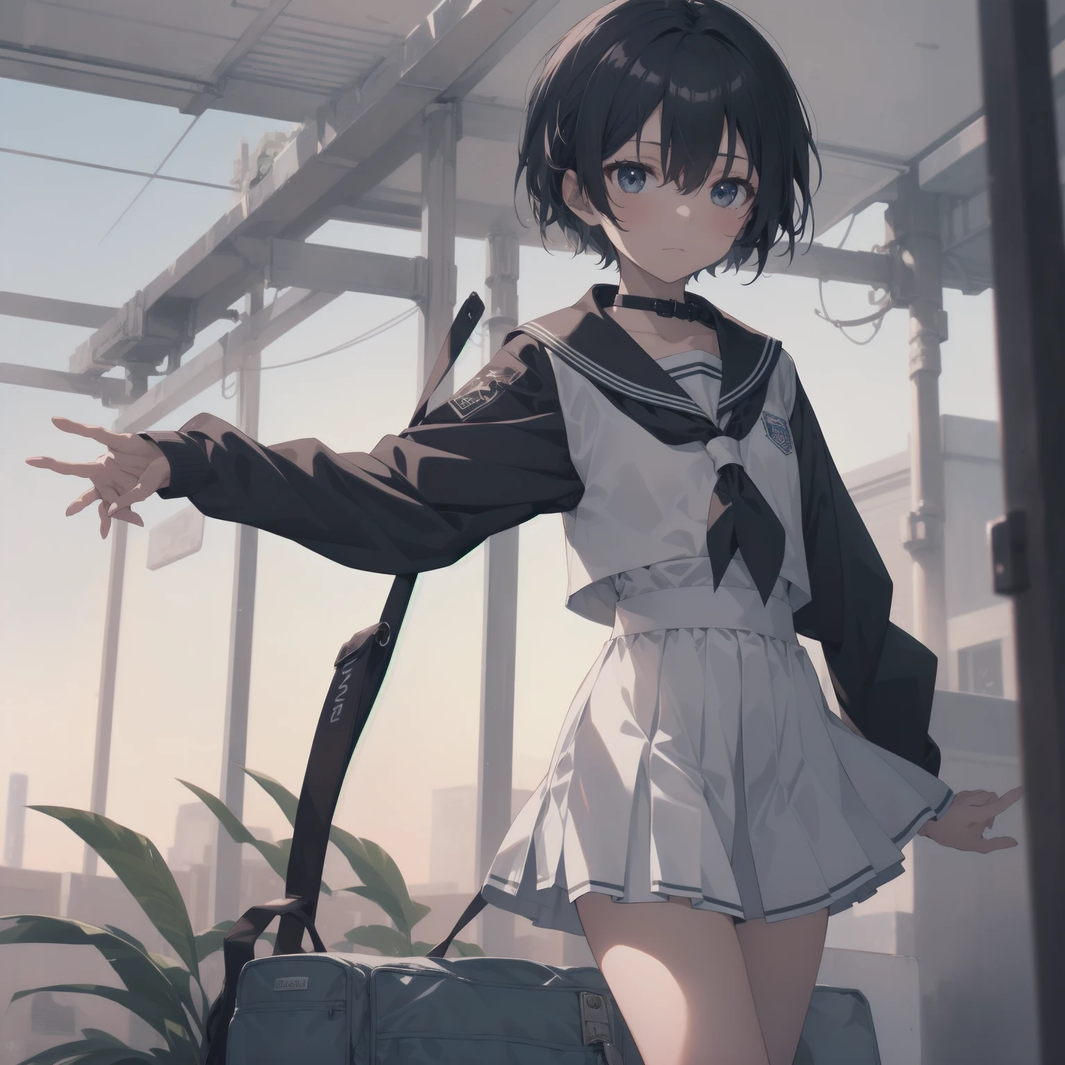 ultra-absurdres-Top quality by artist God, ultra-detailed, high resolution, anime moe artstyle, best anime 8k konachan wallpaper, pixiv contest winner, pool:2810, perfect anatomy,break, 1girl, (Please draw a girl walking sleepily to school alone. )break,(Solo,little female, -yeld:1.Full limbs, complete fingers,a junior hihort hair), short cut, flat chest, , small butt, small black eyes, beautiful detailed eyes, well-proportioned iris and pupils, expressive eyes, highres detailed hair, soft expression, salor school_uniform, sailor collar, serahuku, bow, pleated skirt,(Detailed Lighting), (Detailed background), in the School commute route. break,super detailed skin, Best cinematic lighting powered by famous artist, 8k,beauty illustration,photoshop_(medium),very aesthetic,break,((artist:sincos )), artist:clamp ,artist:carnelian ,artist:kantoku ,