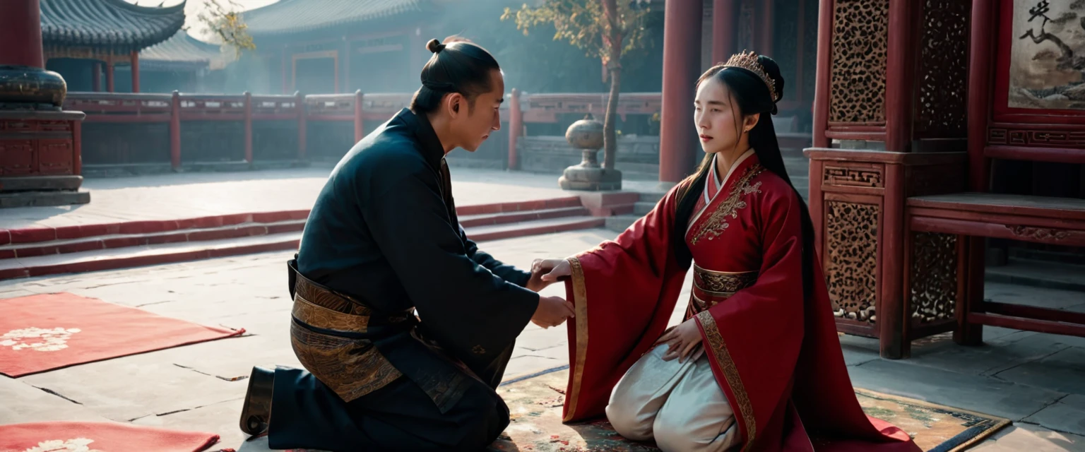 score_9, score_8_up, score_7_up, source_photo, photography, realistic, rating safe, from side, cinematic lighting, ultra detailed, absurdity, 1girl, Wu Zetian, sitting on Chinese Throne, Chinese Palace, hands on knees, looking at boy, long hair, black hair, 1boy, (old man is kneeling and prostrating:1.4), masterpiece, 8K, 