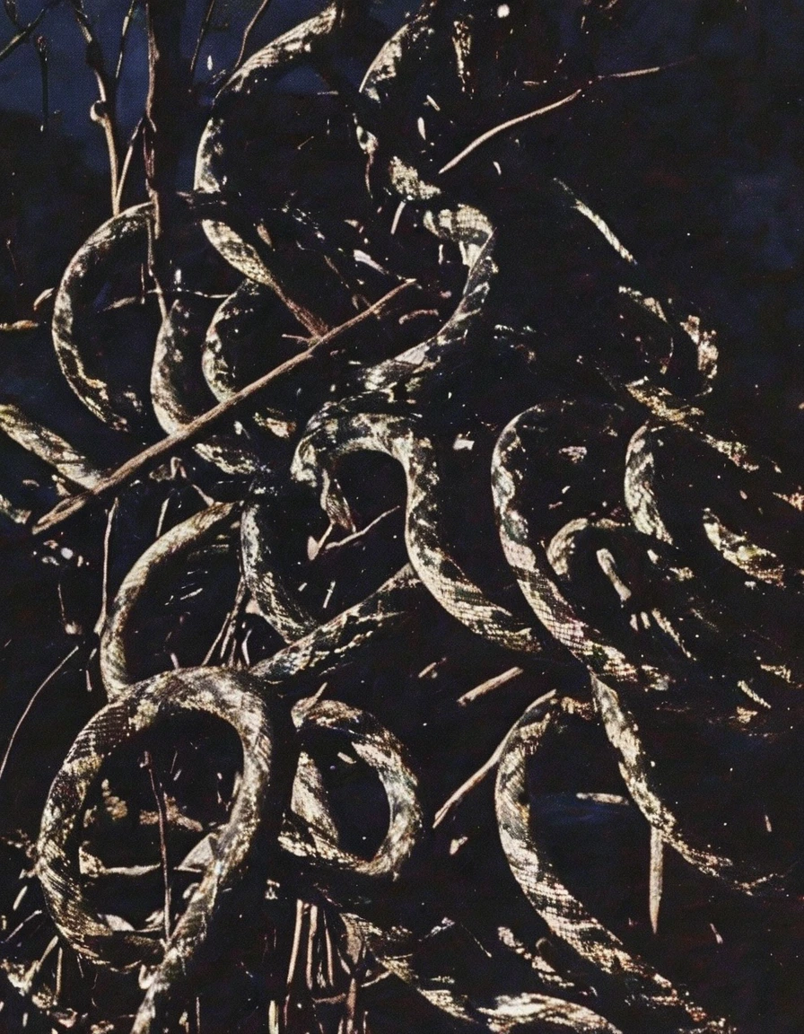 snakes, electric pole with many electric cables in bangkok at night