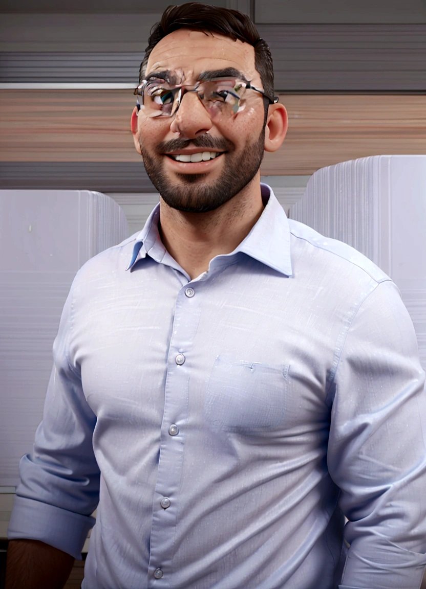 smiling man in glasses and blue shirt with beard, professional profile photo, professional foto, Sam Nasour, emad mostaque, amr elshamy, corporate photo, Mohammed Chahin, professional profile photo, photo by full body, joel torres, professional foto detalhada, david rios ferreira, mohamed reda, rise of henry, portrait of Danny González
