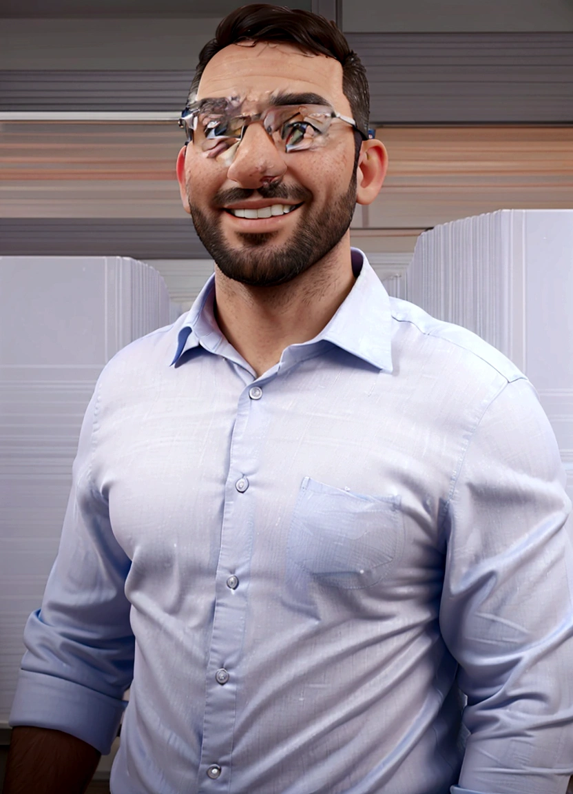 smiling man in glasses and a blue shirt with a beard, professional profile photo, professional picture, sam nassour, emad mostaque, amr elshamy, corporate photo, mohamed chahin, professional profile picture, full body photo, joel torres, detailed professional photo, david rios ferreira, mohamed reda, henry ascensio, portrait of danny gonzalez