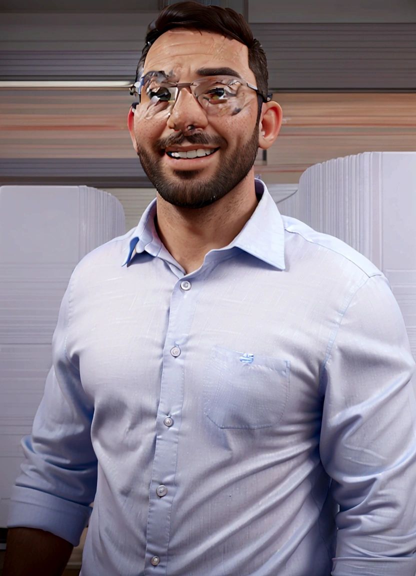 smiling man in glasses and a blue shirt with a beard, professional profile photo, professional picture, sam nassour, emad mostaque, amr elshamy, corporate photo, mohamed chahin, professional profile picture, full body photo, joel torres, detailed professional photo, david rios ferreira, mohamed reda, henry ascensio, portrait of danny gonzalez