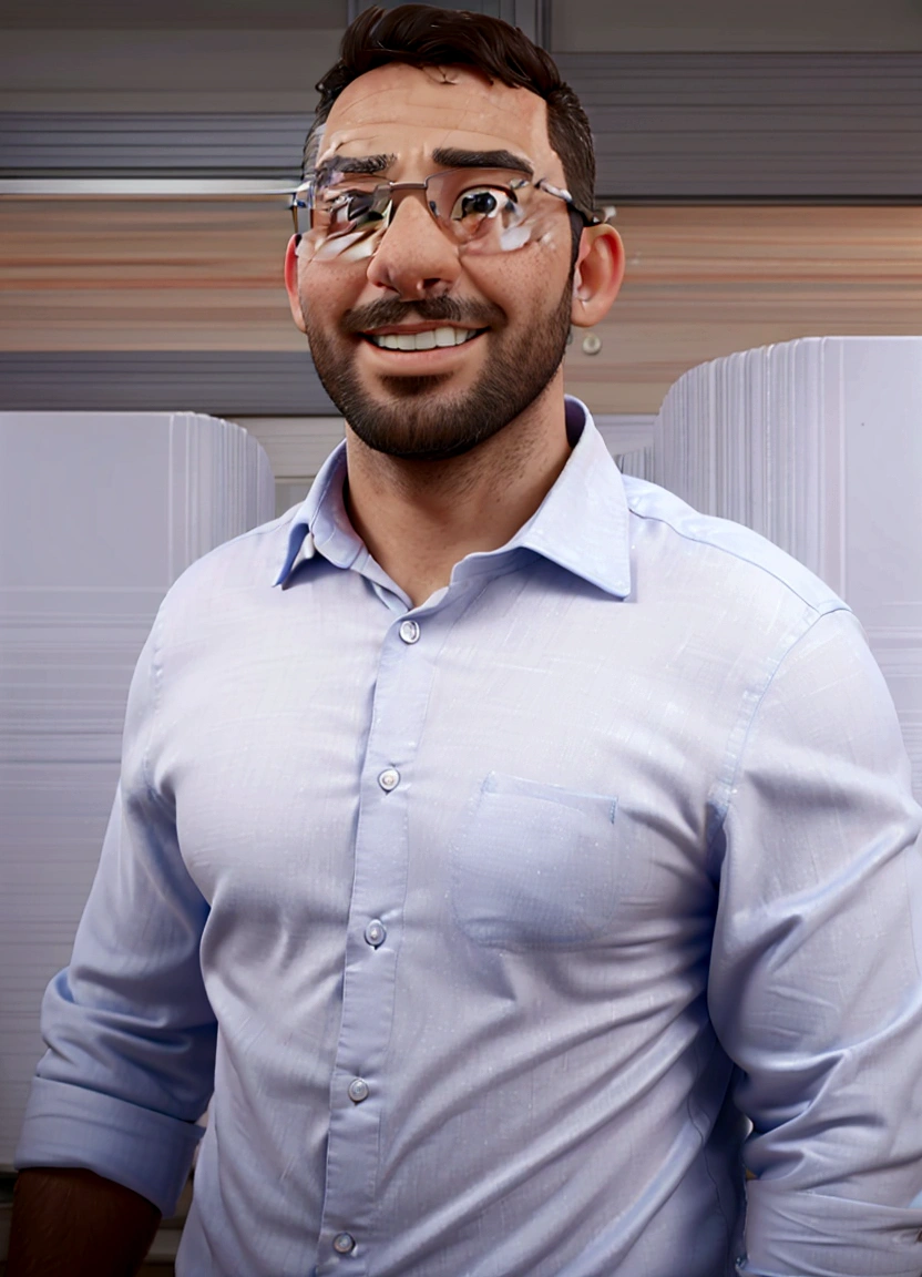 smiling man in glasses and a blue shirt with a beard, professional profile photo, professional picture, sam nassour, emad mostaque, amr elshamy, corporate photo, mohamed chahin, professional profile picture, full body photo, joel torres, detailed professional photo, david rios ferreira, mohamed reda, henry ascensio, portrait of danny gonzalez