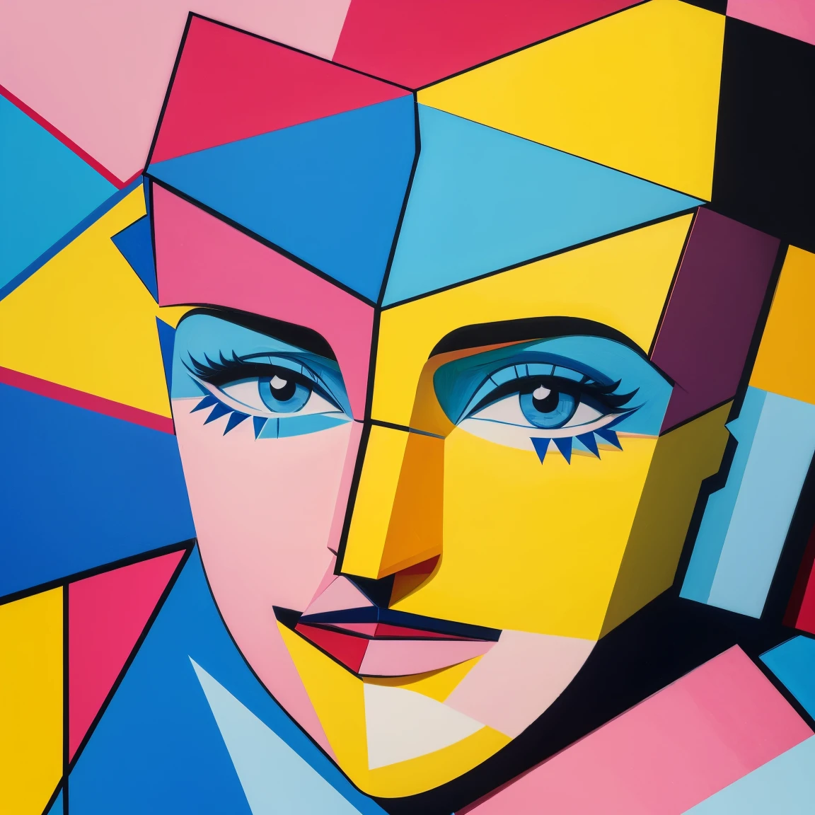 (cubism artist:1.3), versatile light sky blue, pink, yellow colors art design, ideal for stickers, t-shirts, posters, thick wide brush strokes