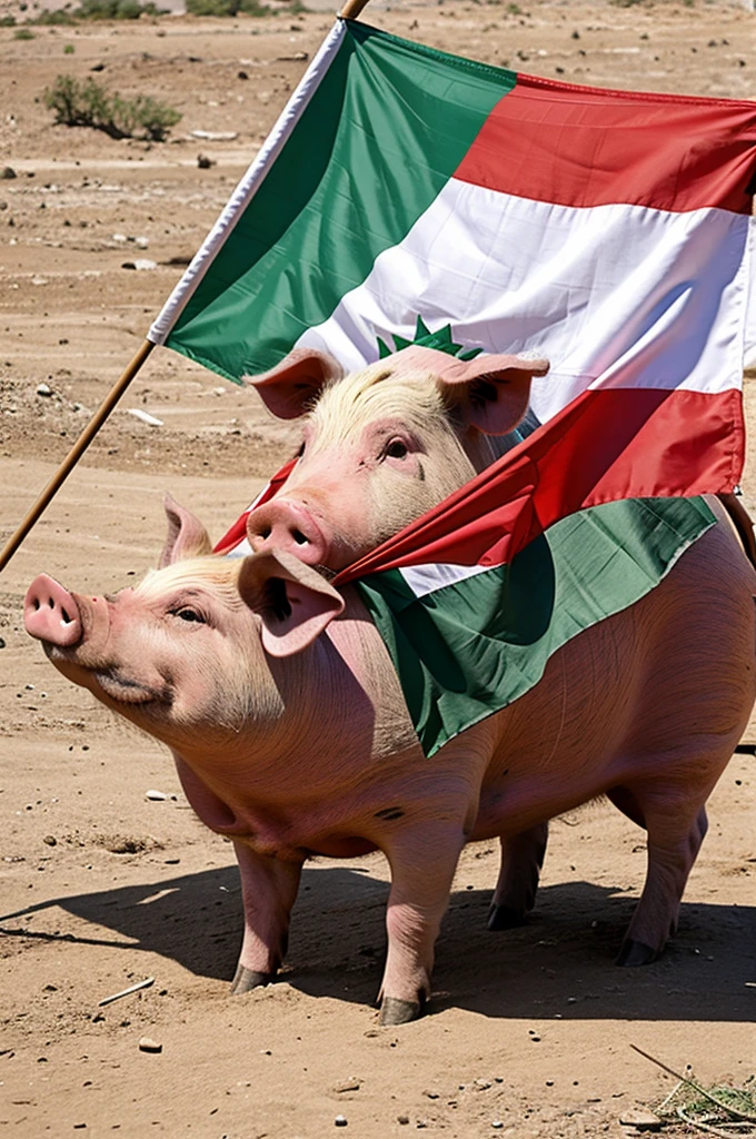 A pig eats the flag of Palestine