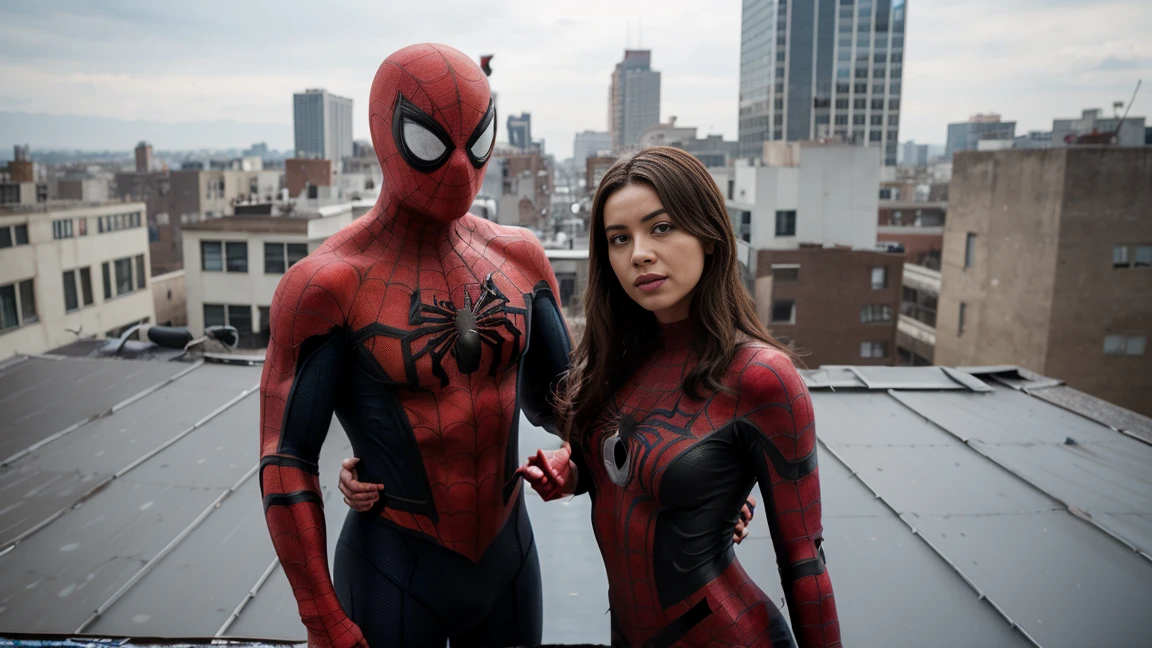 SPIDER-MAN WITH SPIDER-GIRL BOTH STANDING ON ROOFTOP