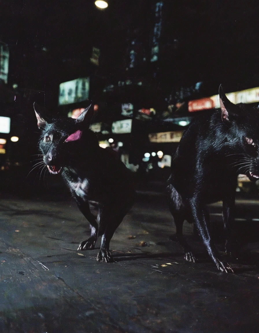 black rats flying on bangkok street at night