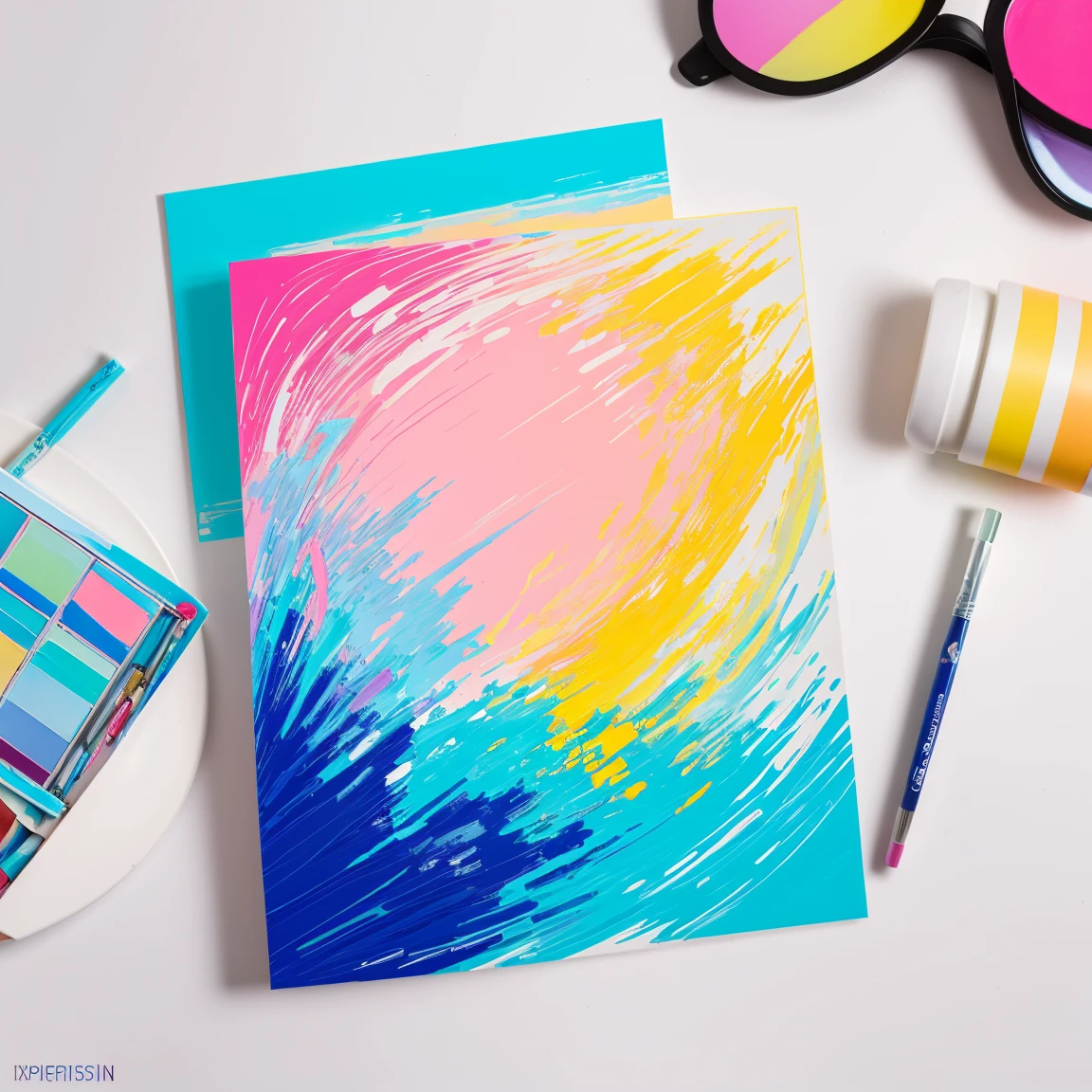(expressionism artist:1.3), versatile light sky blue, pink, yellow colors art design, ideal for stickers, t-shirts, posters, thick wide brush strokes