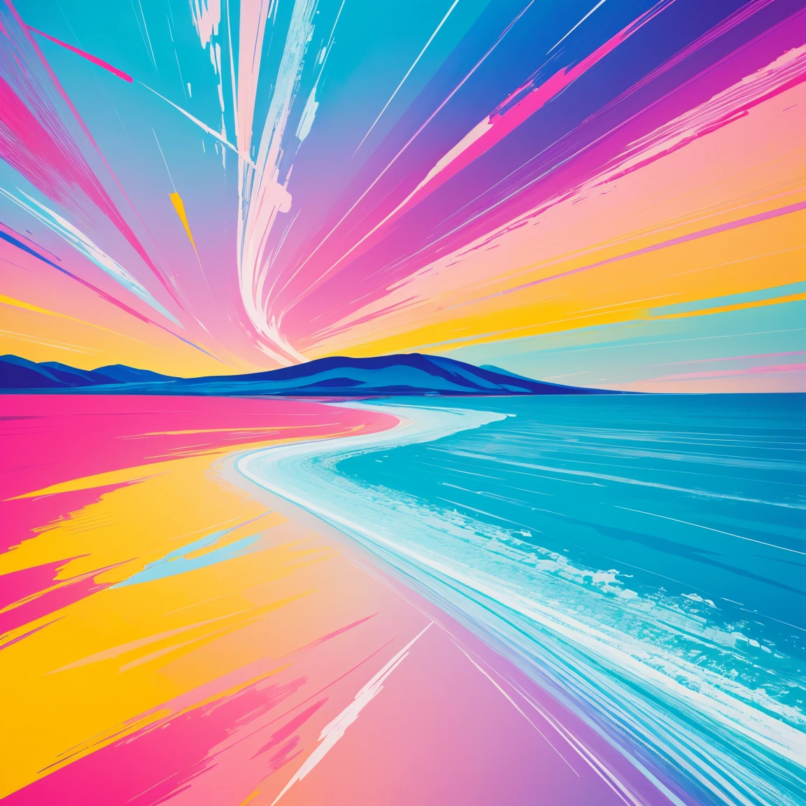 (expressionism artist:1.3), versatile light sky blue, pink, yellow colors art design, ideal for stickers, t-shirts, posters, thick wide brush strokes