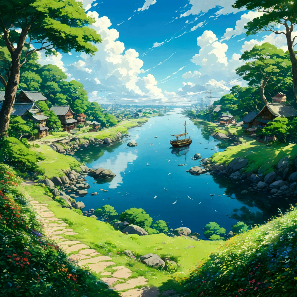 A bright and colorful space、まるで宙に浮いているかのような不思議なstageが出現。stageは上ったり下りたりできるのに、For some reason I keep coming back to where I was、infinite loopのようなOptical illusionを引き起こす。stageの周りには、楽しそうにstageを昇り降りする人々The figure of and、驚いて目を丸くしたanimalたちが描かれ、comicalな雰囲気を演出。美しいAnime Scenery, Landscape painting, Beautiful digital painting, Andreas Rocha, Beautiful artwork illustration, Awesome Wallpapers, Raymond Han, Tall beautiful paintings, Studio Ghibli Makoto Shinkai, Beautiful Wallpapers, Anime Scenery, Trick Art, stage, Optical illusion, infinite loop, comical, Humans don't draw, animal
