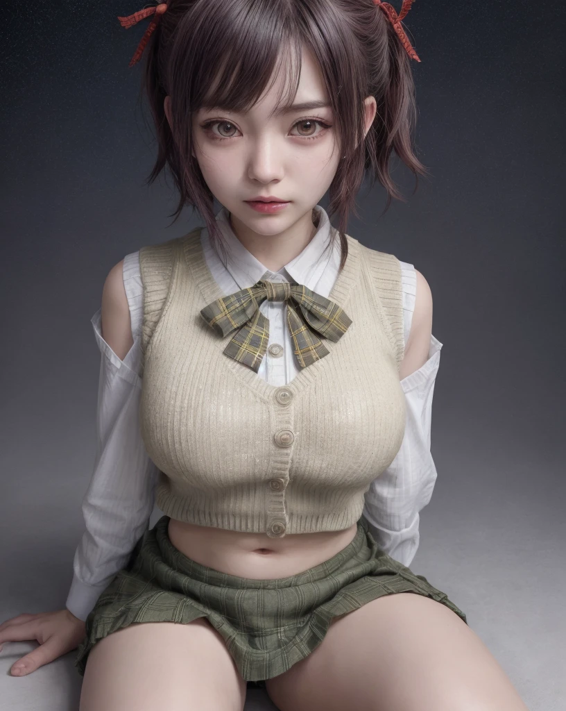 1girl, solo, portrait, simple background, dark theme, makeup, blush, detailed eyes, midriff, (abs:1.1), underboob, cleavage, sharp focus,, fake breasts,, bokeh, microscopic, transparent background, Sitting down with legs crossed, shredded, upper body, (villain pose), (69), (joyous), (((kilt))), virtual youtuber artist, watson amana, yu-ga-oh genshin impact, zzzzmao no tsueha, zipper pull tabard, zoom layer, zunusoku nakano mikuji, yellow pupils, yellow theme, zuzi yanagi kagura, zizumiya konata tsuyuuri zukeriiyouko vocaloid, ziroromo rinzoromori, zombie mogami tensei shitara shoujo toki revadance, zurui vtubercraft medium, zombie mogamoto vocaloid, zipper pull tabard, lips, looking at viewer, neck ribbon, open mouth, parted bangs, purple sweater vest, red ribbon, rebecca zurui project sekai, revision, (ribbed sweater vest:1.29), sidelocks hentaki himawari's , smiley face meme attire, solo focus, starry hair ornamentals, sweatdrop, swept bangles, tassel, tsurime, white background
