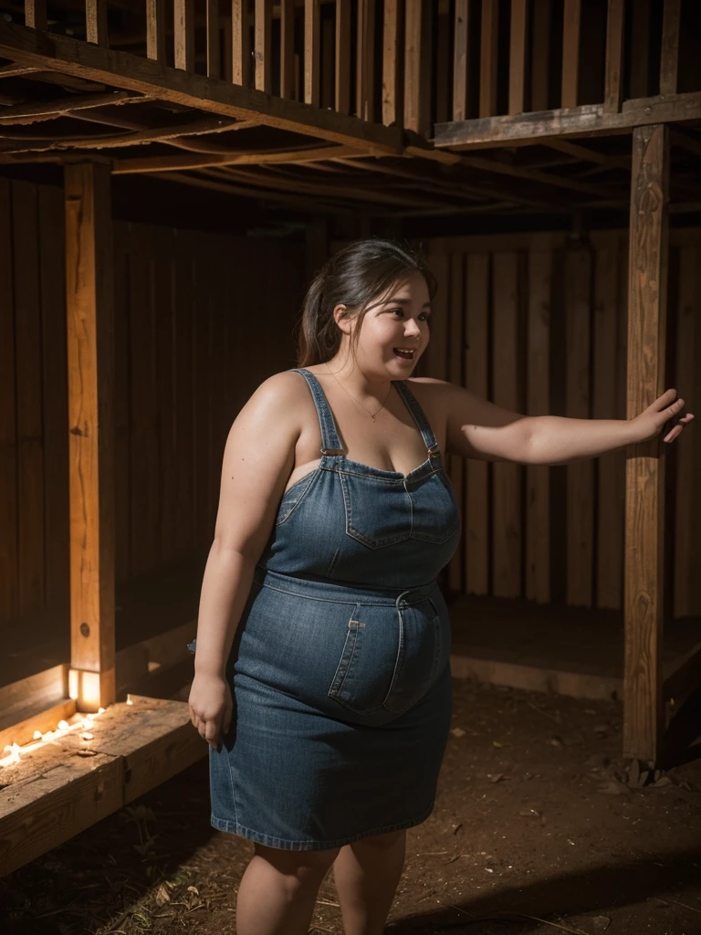 A very fat, obese in an underground prison, looking excited, detailed facial features, (best quality,4k,8k,highres,masterpiece:1.2),ultra-detailed,(realistic,photorealistic,photo-realistic:1.37),HDR,UHD,studio lighting,ultra-fine painting,sharp focus,physically-based rendering,extreme detail description,professional,vivid colors,bokeh,dark and moody atmosphere,cinematic lighting,dramatic shadows,claustrophobic environment,rusty metal bars,stone walls,dirt floor,glowing lights,excited expression,chubby cheeks,double chin,plump body,thick arms and legs