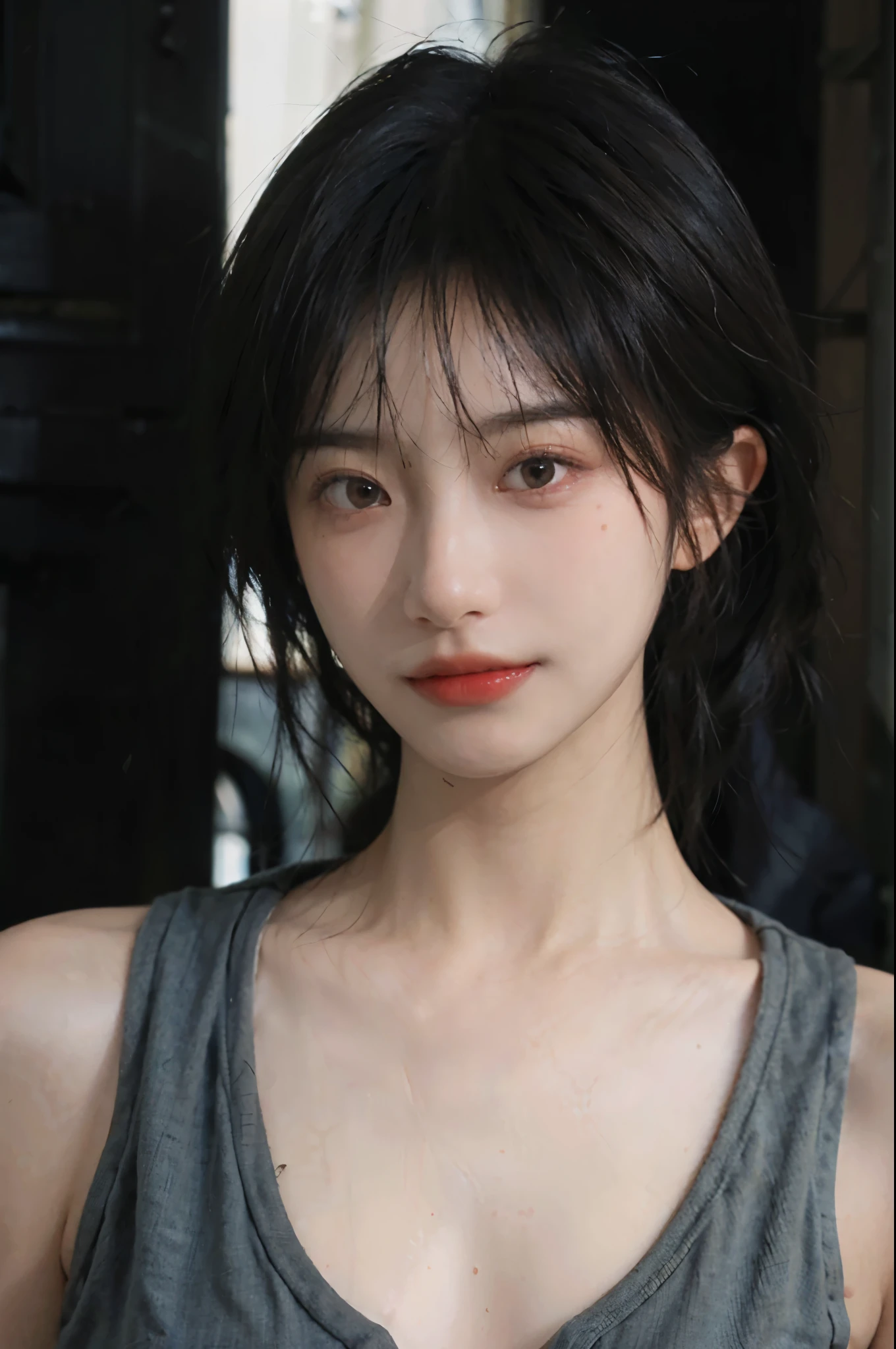 (Skin details:1.4), (smooth skin textures:1.3), Lipstick, background,海滩background， Direct vision, earrings, serene, calm, (Realistic and detailed eyes：1.2）, Natural skin texture, Realistic facial details, Soft dramatic lighting, Vivid details, 35 mm film, outdoor, (Photo Practical:1.4), (hyper Practical:1.4), (Practical:1.3), (Smoother lighting:1.05), (Improve lighting quality:0.9), (Highest quality real skin textures:1.4), Exquisite eyes, Delicate face, Close-up of face, (Enhance the beauty of skin texture:1.1), Hair details, Vest，normal body ratio, short hair, Moles under the eyes, thinking, A faint smile,公园background，Portrait Photography, Depth of Field, Bokeh, Surrealism, Ray Tracing, (Portrait Photography:1.1), Surrealism, High Detail, Chiaroscuro, Ray Tracing, reflected light, Ultra HD, Ultra HD, masterpiece, Textured Skin, Super Detail, High Detail, high quality, best quality