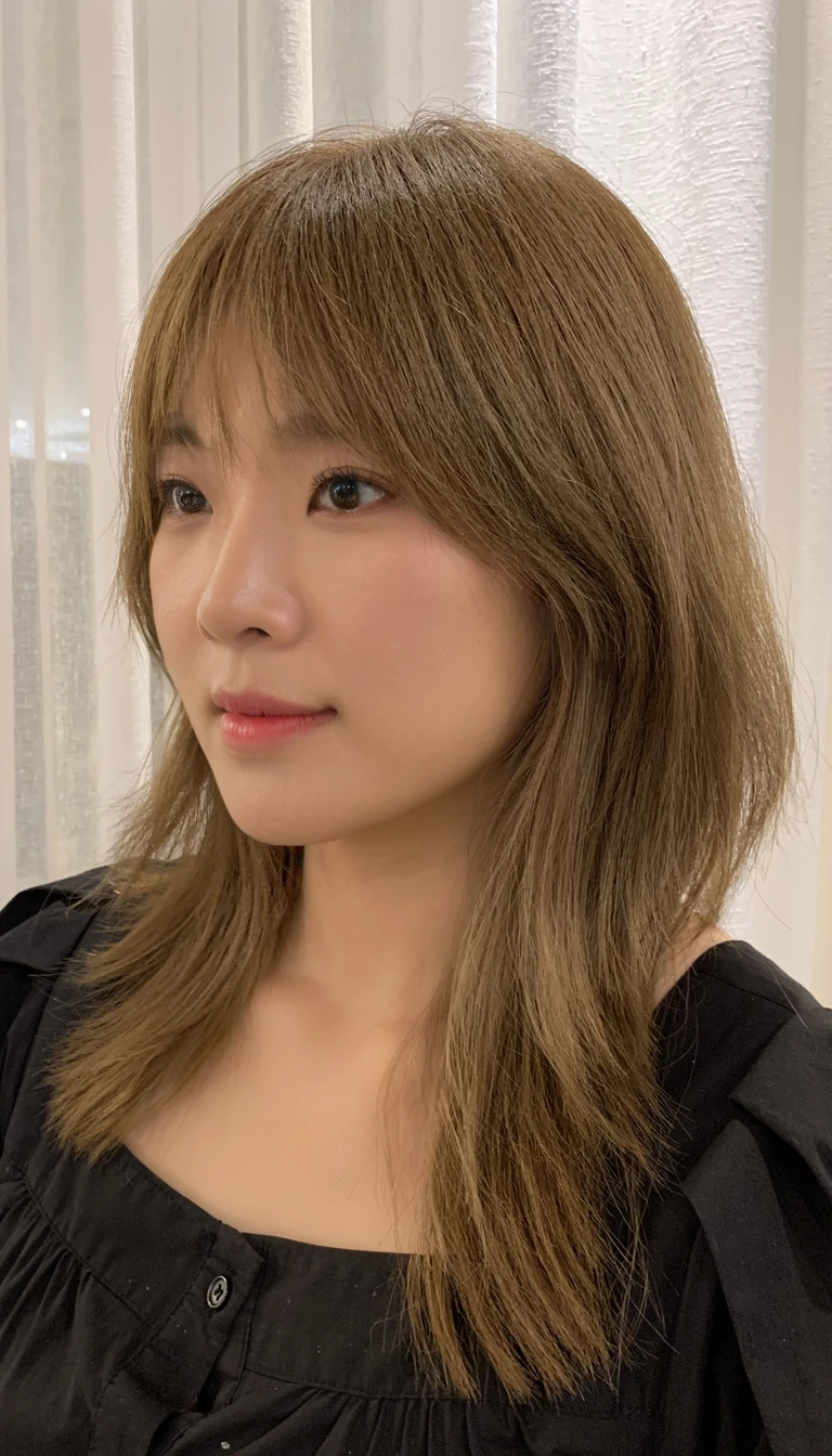 Best Quality, 8k, Masterpiece, (Portrait: 1.3), (photo realistic:1.4), (hyper realistic:1.4), Sharp Focus, looking at viewer, (smoother lighting:1.1), (increase cinematic lighting quality:0.9), realistic lighting, backlighting, light on face, ray trace, (brightening light:1.2), (Increase quality:1.4), sharp detail, (best quality real texture skin:1.4), finely detailed eyes, black_eyes, finely detailed face, 25 year old Korean woman