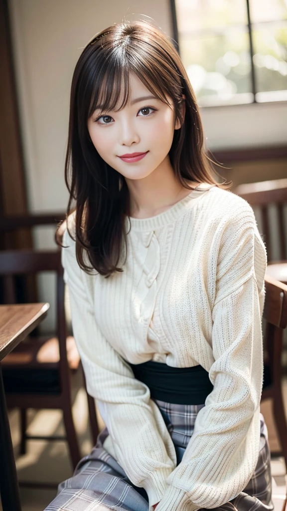 In 8K,Highest quality:1.4, 超High resolution:1.5, (Realistic:1.4),masterpiece:1.2,(Highest quality:1.4)、 RAW Photos、Japanese girl in casual clothes、Looking at the audience、Pose with a smile、High resolution、Very detailed、Light、High Resolution、Ultra-detailed、Natural skin texture:1.3, Realistic eye and facial details:1.7、Two Japan women 、Nogizaka, Cute face、Age 35:1.5、Textured skin:1.2, Beautiful smile,  Detailed Cafe、 Sit on、Date、(A shy smile:1.2)、Medium Chest、Beautifully detailed eyes、(sweater:1.1)、night、From the waist up:1.2