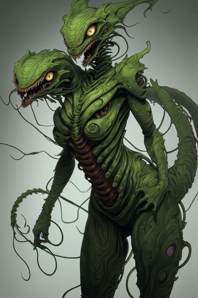 a woman standing next to an alien like creature, human-animal hybrid, masahiro ito, human chimera, humanoid animal, cryptidcore, cgsociety 9, creepy mutant flesh creature, necromorph, centipede, junji ito's uzumaki, snake woman hybrid, lovecraftian creature, quadrupedal, quadruped, twoddle