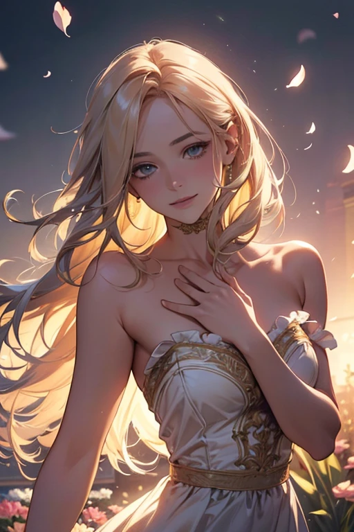 ,(best quality,4k,8k,highres,masterpiece:1.2),ultra-detailed,(realistic,photorealistic,photo-realistic:1.37),oil painting,portrait,colorful,pastel colors,soft lighting,flower garden,serene atmosphere,captivating smile,pure and innocent,golden hour,slightly blurred background,vivid colors,happy expression,long flowing hair,graceful pose,natural lighting,floating petals,dreamy ambiance,gentle breeze,delicate features