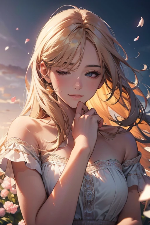 ,(best quality,4k,8k,highres,masterpiece:1.2),ultra-detailed,(realistic,photorealistic,photo-realistic:1.37),oil painting,portrait,colorful,pastel colors,soft lighting,flower garden,serene atmosphere,captivating smile,pure and innocent,golden hour,slightly blurred background,vivid colors,happy expression,long flowing hair,graceful pose,natural lighting,floating petals,dreamy ambiance,gentle breeze,delicate features