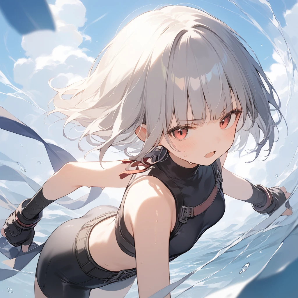 score_9, score_8_up, score_7_up, source_anime, best quality, masterpiece, official art, absurdres, highres, ultra-detailed,waifu2x,Collection: Slice of Life,break,1girl, very short hair, blunt bangs, bob cut, small breasts, serious eyes, beautiful detailed eyes, ninja, bike shorts, sweat, open mouth, heavy breathing, outdoors, wind, break,(clear line illustration:1.2),very high resolution, very aesthetic, super detailed skin, Best sexual lighting powered by famous artist, 8k,cute picture,beauty illustration,photoshop_(medium),,(Detailed Lighting),best anime 8k konachan wallpaper, pixiv contest winner,