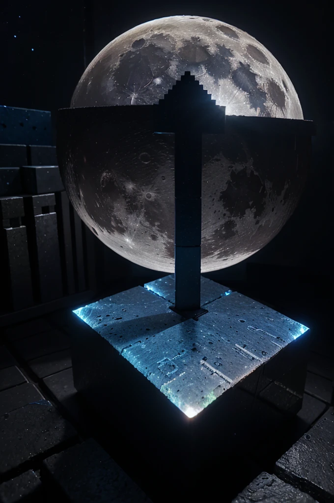 3D minecraft server logo with text “ETHERIA SMP”in a middle moon light with dark blue light