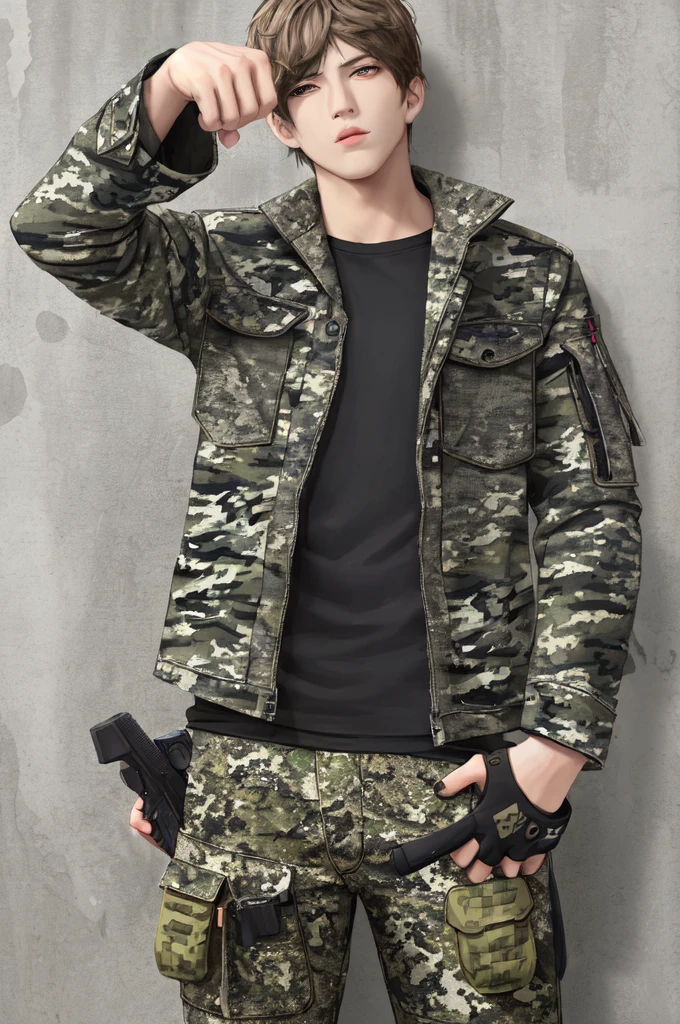 boy,camouflage pants,hand gun,