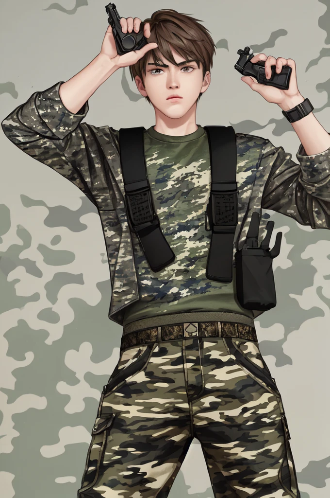 boy,camouflage pants,hand gun,