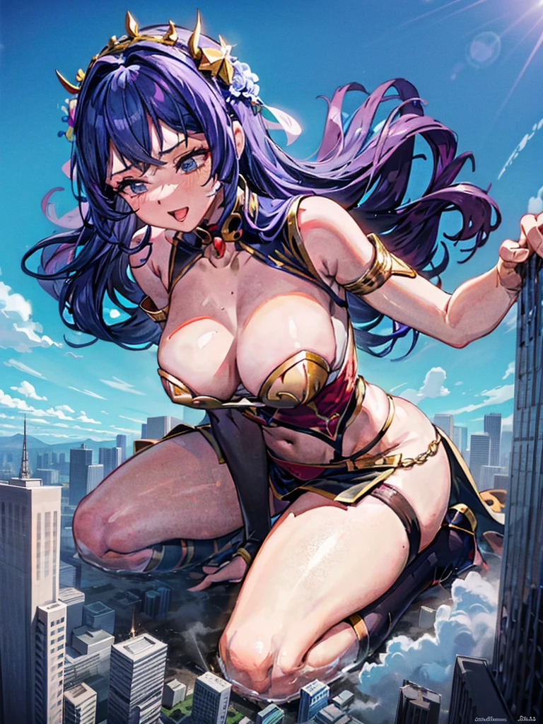 Giantess woman splitting a human in two