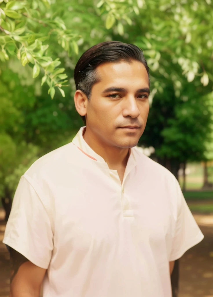 There is a man who is standing in front of a tree, a colored photo, colored, colored, colored photo, colored photograph, Gal Yosef, colored, colored background, albert ramon puig, Charles, inspired by Carlos Francisco Chang Marín, Joseph Moncada, jose miguel roman frances, Pablo Hurtado de Mendoza