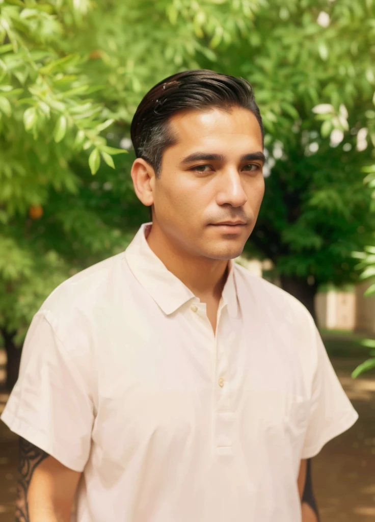 There is a man who is standing in front of a tree, a colored photo, colored, colored, colored photo, colored photograph, Gal Yosef, colored, colored background, albert ramon puig, Charles, inspired by Carlos Francisco Chang Marín, Joseph Moncada, jose miguel roman frances, Pablo Hurtado de Mendoza