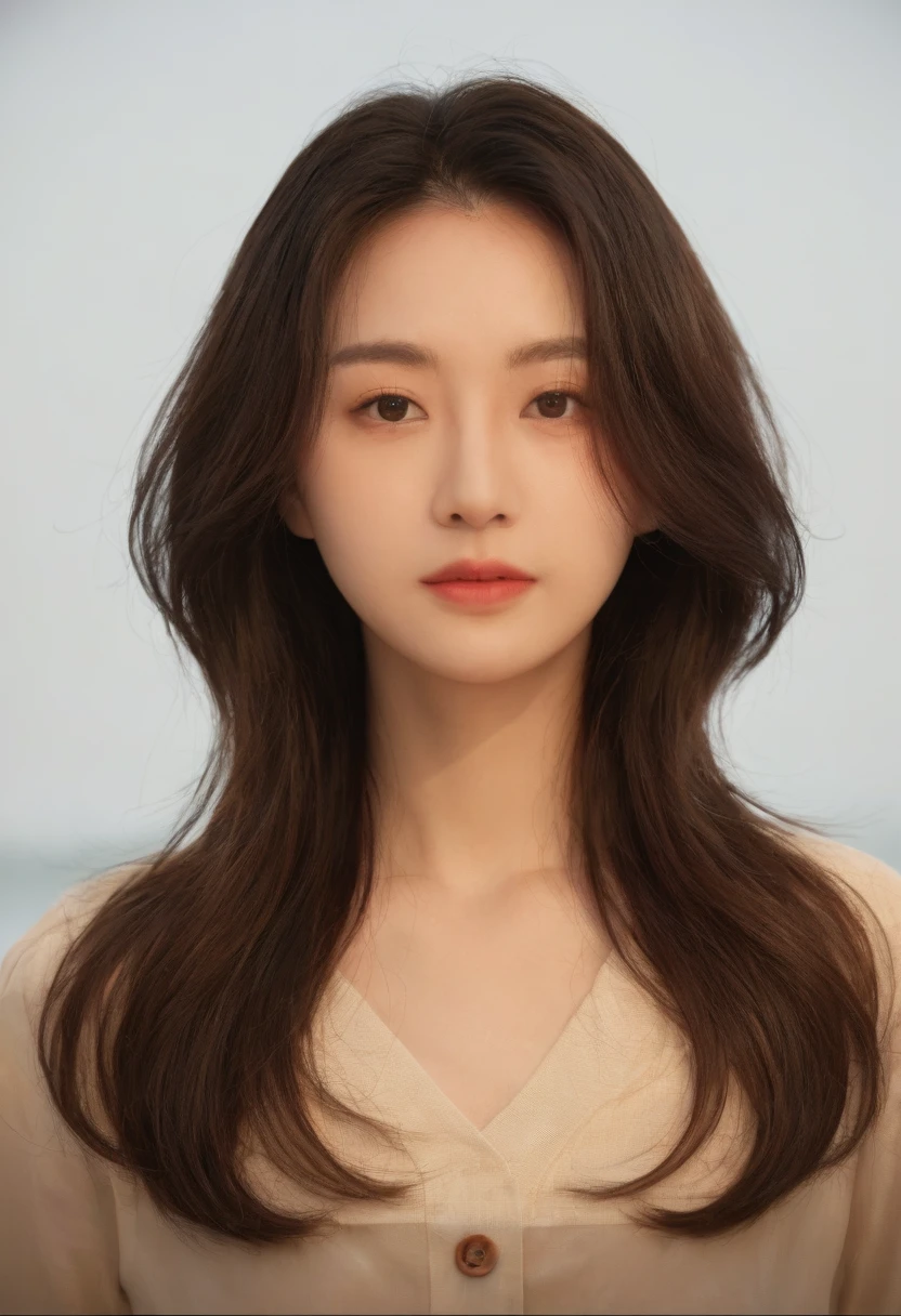 Best Quality, 8k, Masterpiece, (Portrait: 1.3), (photo realistic:1.4), (hyper realistic:1.4), Sharp Focus, looking at viewer, (smoother lighting:1.1), (increase cinematic lighting quality:0.9), realistic lighting, backlighting, light on face, ray trace, (brightening light:1.2), (Increase quality:1.4), sharp detail, (best quality real texture skin:1.4), finely detailed eyes, black_eyes, finely detailed face, 25 year old Korean woman, (white formal_shirt:1.4), (Create an image maintaining the original base model hairstyle:1.5)
