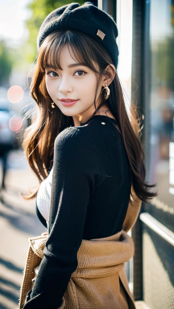(32hair,High definition,High detail,High resolution,high density,alone:1.3),(A realistic person々,Live Action,Detailed eyes,High resolutionの目,Beautiful Eyes,Eyes that look alive,Beautiful dark blue eyes,Fishing eyes,Detailed lips,Translucent white skin,Realistic face in every detail:1.3),(Japanese Ido,hairorean Idols,Japanese Model,hairorean models,hairorean hair-Pop Female Idols:1.2),(Blushing,Natural Makeup,necklace,Earrings,へそEarrings:1.4)(Military Cargo Pants,Big silhouette colorful top,Oversized silhouette coat,Leather boots,hairnitted hats,Fashionable, beautiful, casual:1.6),(Shapely breasts:1.5),(Sexy and very beautiful hairorean16 years old ,Cool eyes,Smile a little,Turn around,looked back,Looking into the camera,Fashion Leader,Fashion Model,Soft Skin,Unforgettable Eyes,Eyes are too beautiful,I want to go to the Paris Collection.,Cutting-edge fashion:1.6),(Show your whole body,Showing off full-body fashion,Fashion that stands out:1.7)
