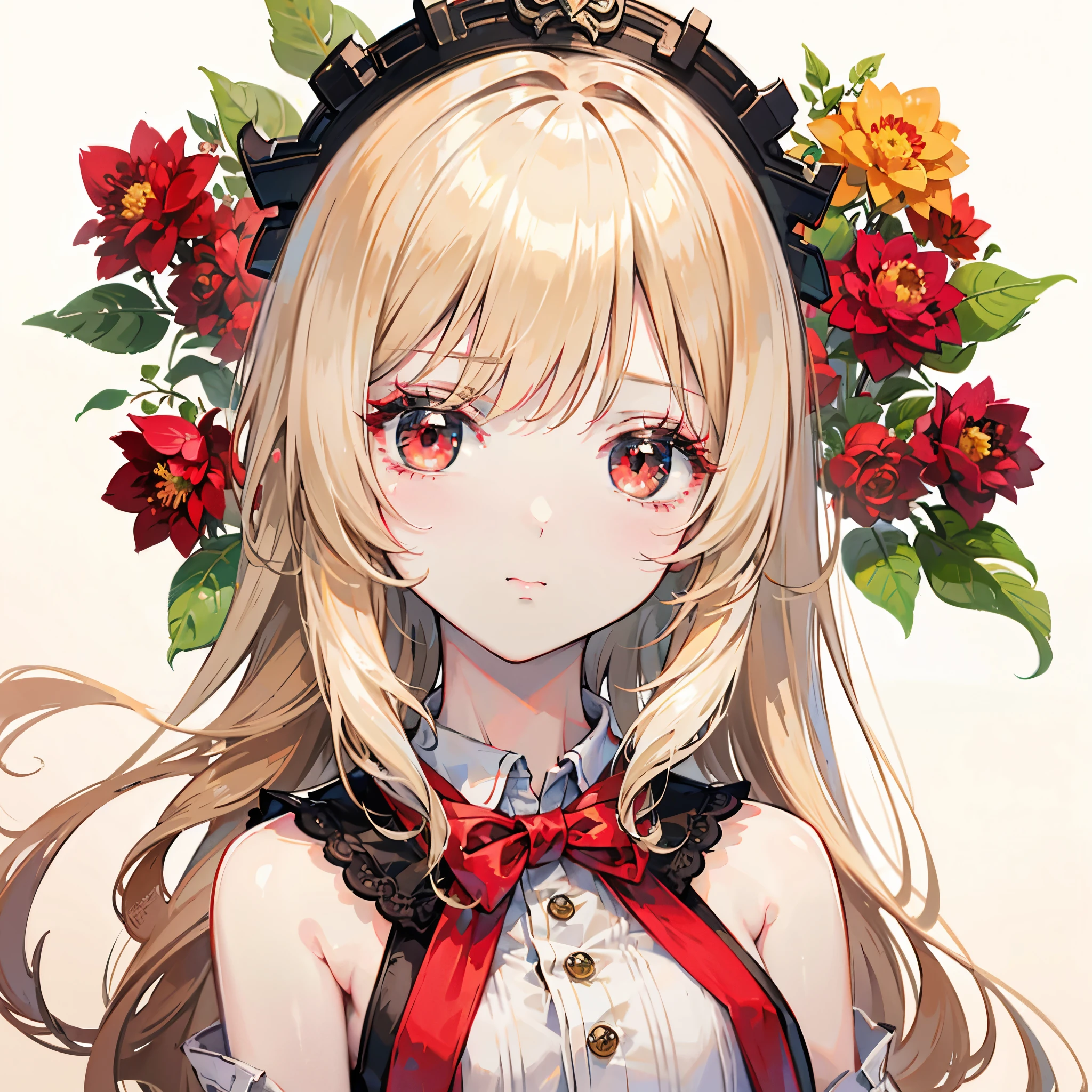 Beige hair and red eyes、Very long hair、Shiny Hair、high quality、Simple Background、White Background、camellia