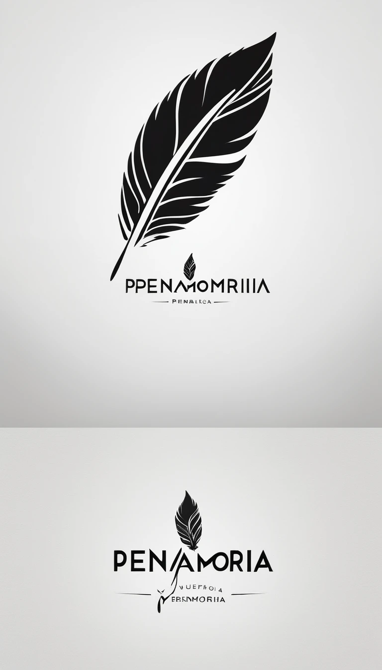 A minimal, modern, simple, cinematic logo design for the brand “Penamemoria". Create a modern, minimalistic, high-quality, logo of a bird feather