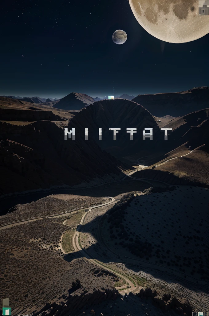 2D minecraft server logo with text ETHERIA SMP in a middle Crescent moon with dark blue light