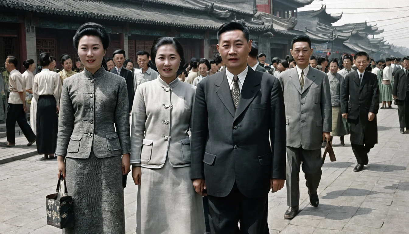1960s,Chinese people wearing。old photo。RAW photos,Best quality,(reality,照⽚reality感:1.3)