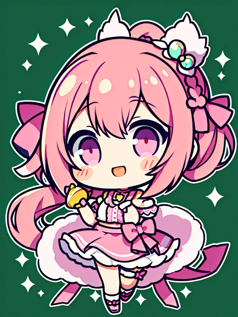 Chibi Character、One girl、Personification of sweets、Smiling、Pink dresini skirt top quality、Masterpiece