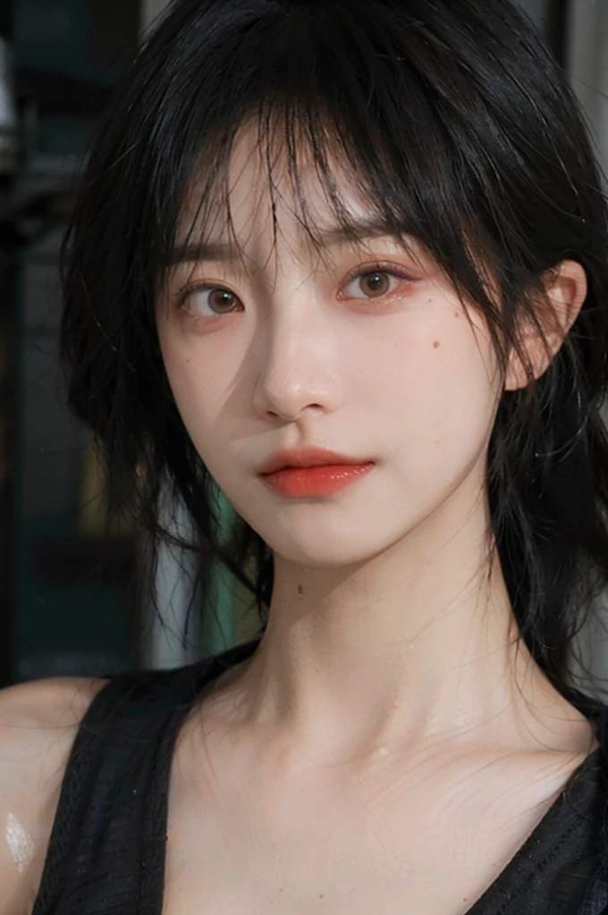 (Skin details:1.4), (smooth skin textures:1.3), Lipstick, background,海滩background, Direct vision, earrings, serene, calm, (Realistic and detailed eyes:1.2), Natural skin texture, Realistic facial details, Soft dramatic lighting, Vivid details, 35 mm film, outdoor, (Photo Practical:1.4), (hyper Practical:1.4), (Practical:1.3), (Smoother lighting:1.05), (Improve lighting quality:0.9), (Highest quality real skin textures:1.4), Exquisite eyes, Delicate face, Close-up of face, (Enhance the beauty of skin texture:1.1), Hair details, Vest,normal body ratio, short hair, Moles under the eyes, thinking, A faint smile,公园background,Portrait Photography, Depth of Field, Bokeh, Surrealism, Ray Tracing, (Portrait Photography:1.1), Surrealism, High Detail, Chiaroscuro, Ray Tracing, reflected light, Ultra HD, Ultra HD, masterpiece, Textured Skin, Super Detail, High Detail, high quality, best quality